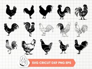 Chicken SVG Bundle Clipart, Rooster Cut Files
