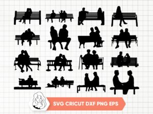 Couple SVG, Couple On A Bench Silhouette Clipart Vector