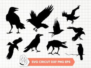 Crow Raven SVG Cricut, Raven Silhouette Bird Bundle