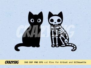 black cat with skeleton SVG, cute cat illustration