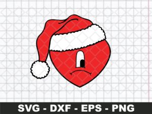 Bad Bunny Heart with Santa Hat SVG, Christmas Bunny Clipart Vector PNG file