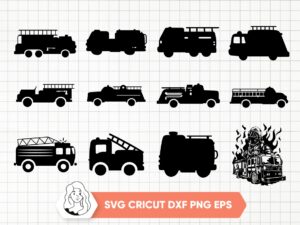 Fire Truck SVG Bundle Set, Fire Truck Silhouette Black Clipart