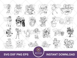 Harley Quinn Outline Bundle SVG DXF PNG EPS