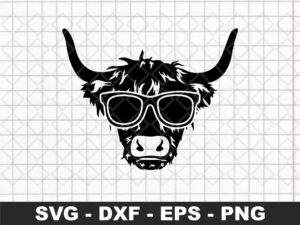 Highland-Cow-with-Sunglasses-SVG-DXF-PNG-EPS