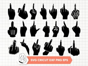 Middle Finger SVG Bundle, Finger Silhouette, Skeleton Hand Clipart, Hand Sign