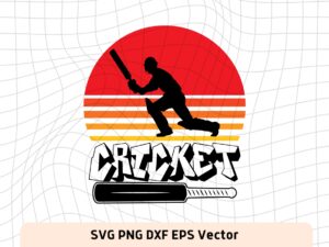 Retro Cricket SVG Sunset Vector Art