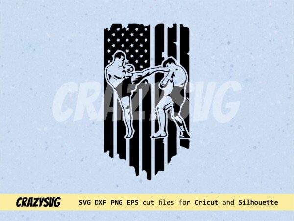 US kickboxing SVG American Flag Silhouette Black Clipart