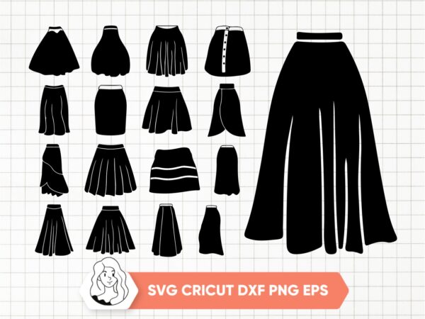 Long-Skirt-SVG-Set-Skirt-Silhouette-Short-Skirt-Black