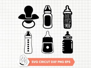 Baby Bottle SVG, Baby Bottle Silhouette Baby Nipples Clipart