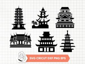 Building Of Chinese SVG, Chinese Building Silhouette Pagoda DXF PNG