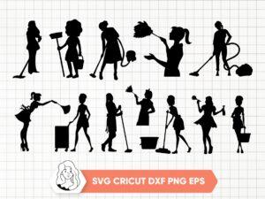 Cleaning Women Black Silhouette, SVG, DXF, PNG and EPS