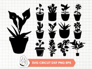 Flower In Pot SVG Set, Pot Silhouette Black, Flower PNG