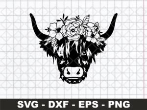 Highland-Cow-SVG-Cow-face-with-flowers