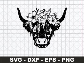Highland Cow SVG Cow Face With Flowers