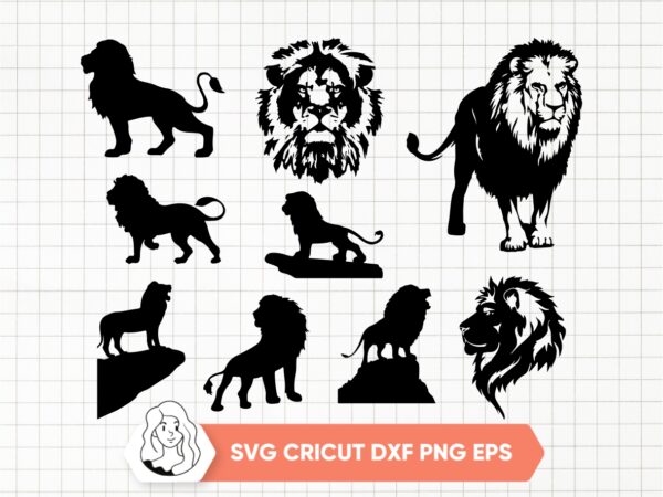 Lion SVG Cut Files, Vector Lion Silhouette Lion Head Black