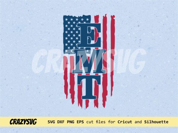 EMT Word On Top SVG with USA American Flag svg