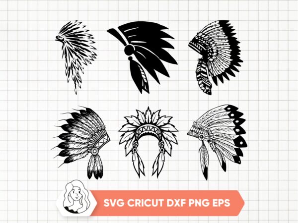 Headdress SVG Bundle, Headdress Silhouette SVG Headdress Feathers