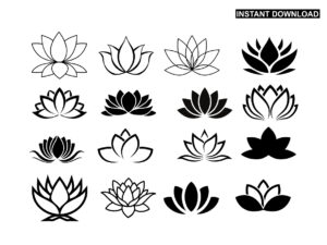 Lotus Flower SVG Bundle, Clipart, Flower PNG, Vector, Lotus Silhouette Black Tattoo