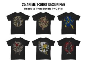 25 Anime T-Shirt Design PNG Part 2, Ready to Print Bundle