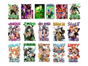 40+ Anime One Piece T-Shirt Design PNG DTF or DTG, Bootleg Ready to Print Bundle 3
