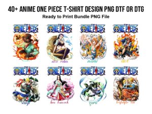 40+ Anime One Piece T-Shirt Design PNG DTF or DTG, Bootleg Ready to Print Bundle