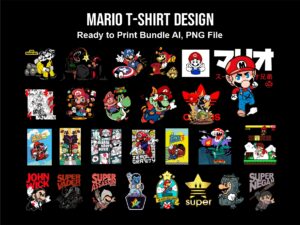 Mario T-Shirt Design PNG, Ready to Print Bundle