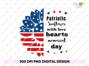 Patriotic sunflower with love hearts memorial day PNG Design