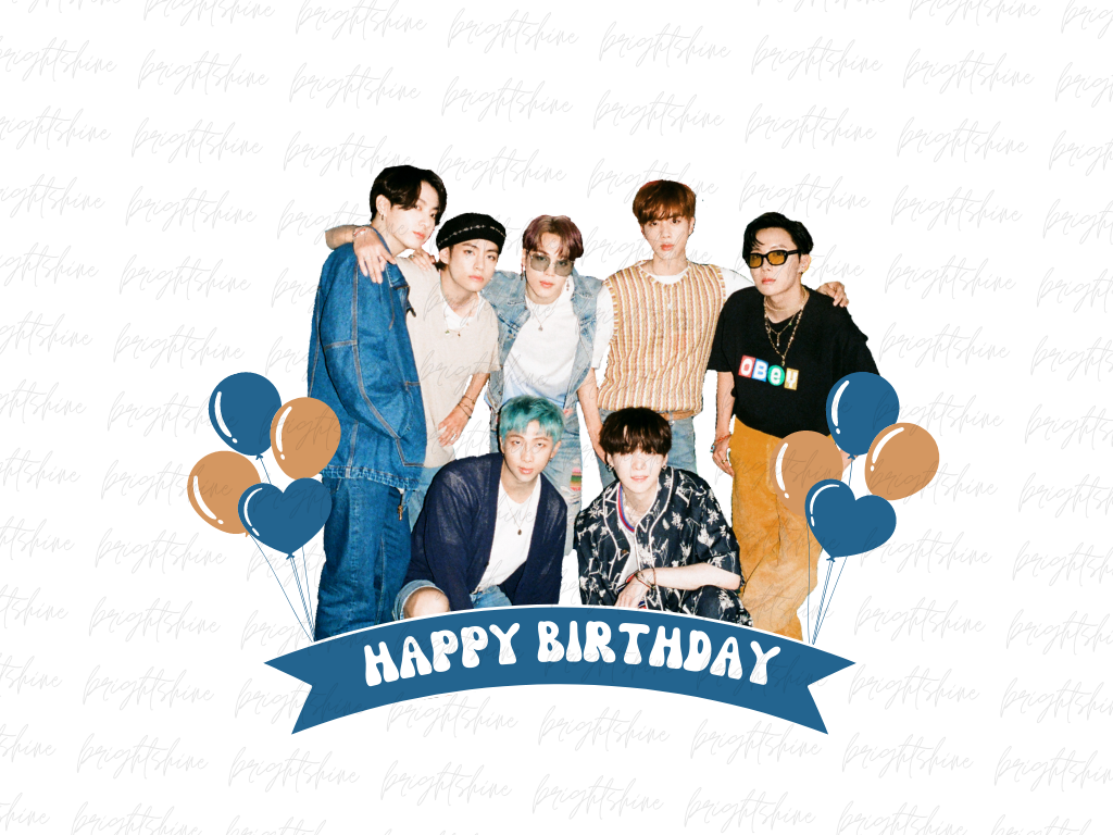 BTS Cake Topper Happy Birthday PNG Not Editable