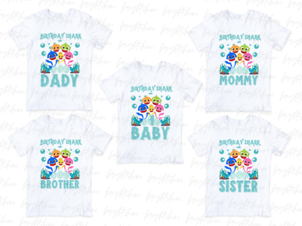 Baby Shark Family Shirt, 1 Birthday Matching Shirt PNG Files