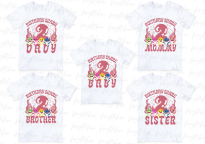 Baby Shark Family Shirt, 2 Birthday Matching Shirt PNG Files