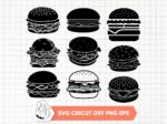 Burger SVG, Burger Silhouette Vector, Juicy Burger PNG Black