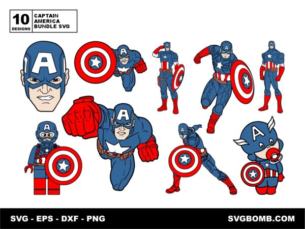 Captain America Bundle Svg Action Vector PNG