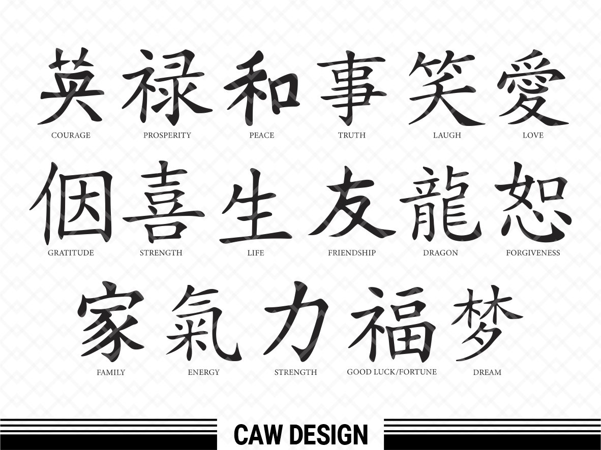 Chinese Symbol SVG Bundle, Love, Life, Dream, Peace and More - PNG EPS ...