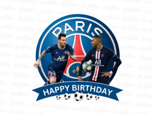 PSG Messi Mbappe Cake Topper PNG, PSG Happy Birthday PNG