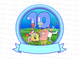SpongeBob Digital Cake Topper PNG, 10th Birthday Cake Template File