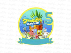 SpongeBob Digital Cake Topper PNG, 5th Birthday Cake Template File