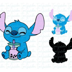 Stitch Boba coffee SVG Layered