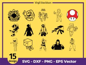 Video game characters 90s old-school SVG Sega Streetfighter Fallout Battle Grounds PNG EPS