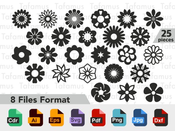 Flowers Vitrin Vectorency Flower silhouette shapes 25 pcs sticker SVG vector cut file set