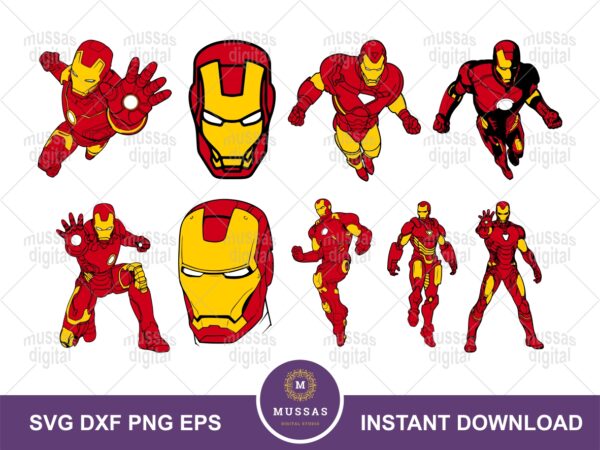 Iron Man SVG Bundle, Layered Cartoon Cricut Silhouette Cameo