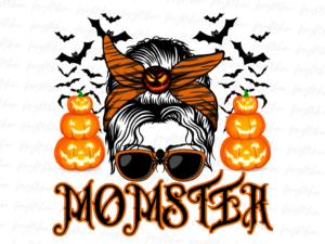 Momster Halloween PNG ,Mom Messy Hair Bun Monster PNG Design