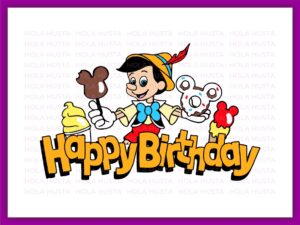 Pinocchio Birthday Boy Design Printable, Happy Birthday SVG Cricut, Vector, Cake Topper PNG