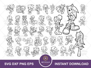 Sonic Outline SVG Bundle, Coloring Page PNG Vector File