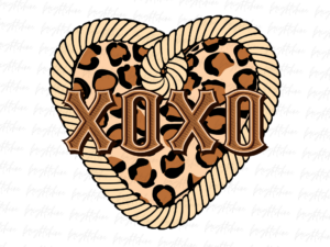 Western XoXo Leopard Heart Png, Xoxo PNG file