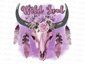 Wild Soul, Bull Skull with Flowers Sublimation Designs File