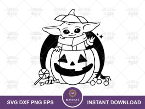 Baby Yoda Halloween SVG Cricut pumpkin silhouette outline PNG