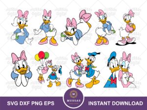 Donald and Daisy Duck Cartoon Vector SVG Bundle