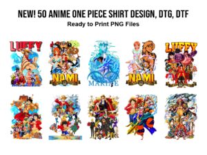 New! 50 Anime One Piece Shirt Design, DTG, DTF, Anime Bootleg PNG