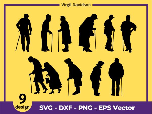 Old Man And Woman Silhouette SVG Vector PNG