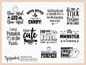 10 Halloween themed t-shirt phrases svg for toddlers